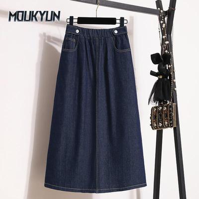 Sommerstil Übergröße Röcke Elastisch Einfarbig Damen Denim A-Linie Blau Vintage Basic Rock 4XL