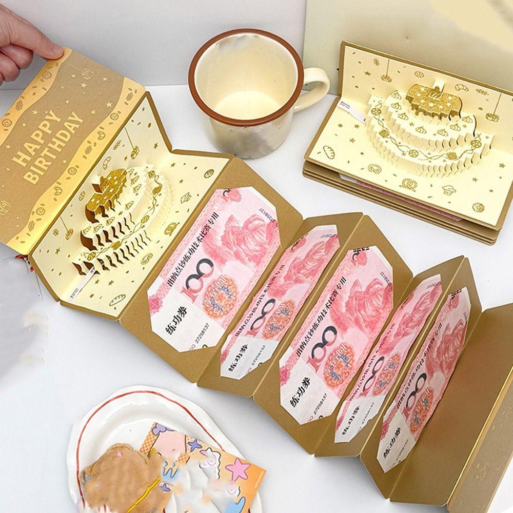 Foldable Lucky Money Envelope HongBao Money Bag Creative Birthday Cake Greeting Card  Elders Gift