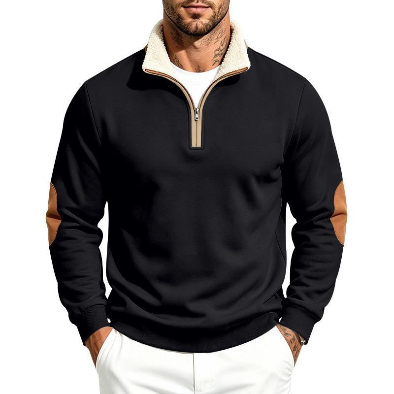 Men's Heavyweight Fleece Lined Stand Collar Sherpa Sweatshirt Casual Top.