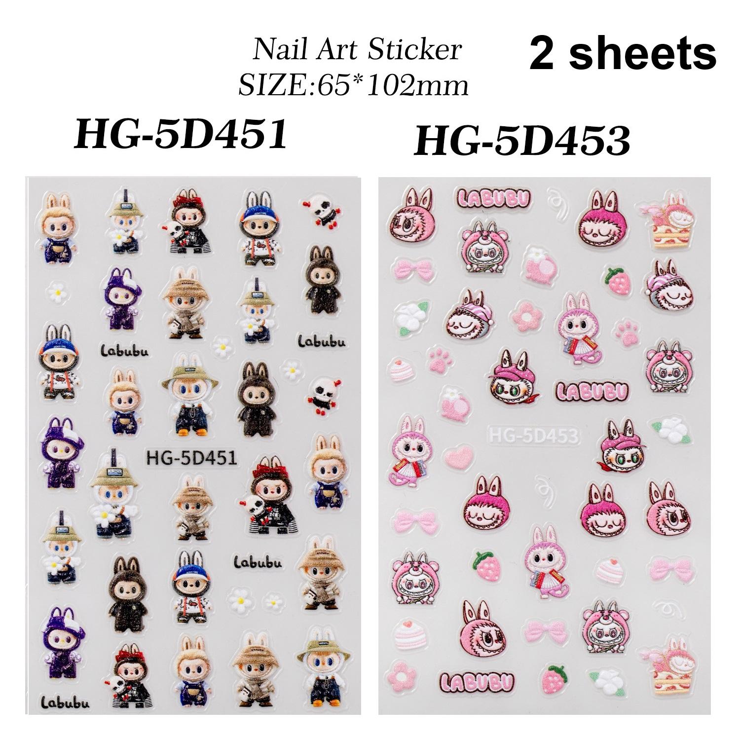 

2 листа Милые наклейки для ногтей Labu bu горячие Аниме Фигурки Монстры наклейки для ногтей 5D трехмерные тисненые наклейки для нейл-арта type B