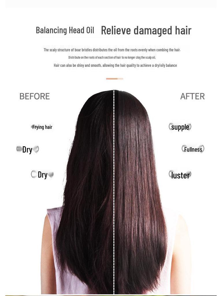 Beech Wood Air Cushion Comb with Pig Bristle for Hair Styling and Scalp Massage