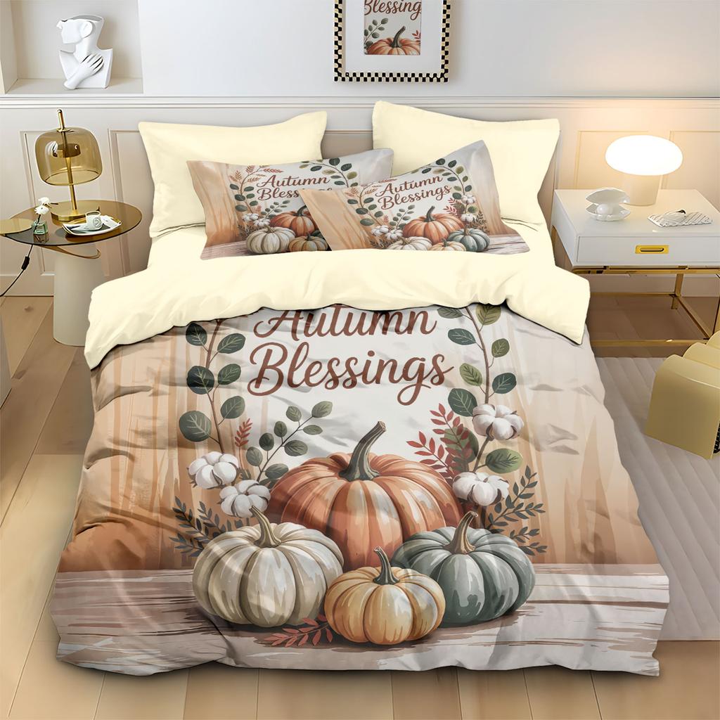 3pcs Autumn Harvest Festival Pumpkin Print Coreless Quilt Set Multiple Sizes Soft Living Room Decoration Machine Washable