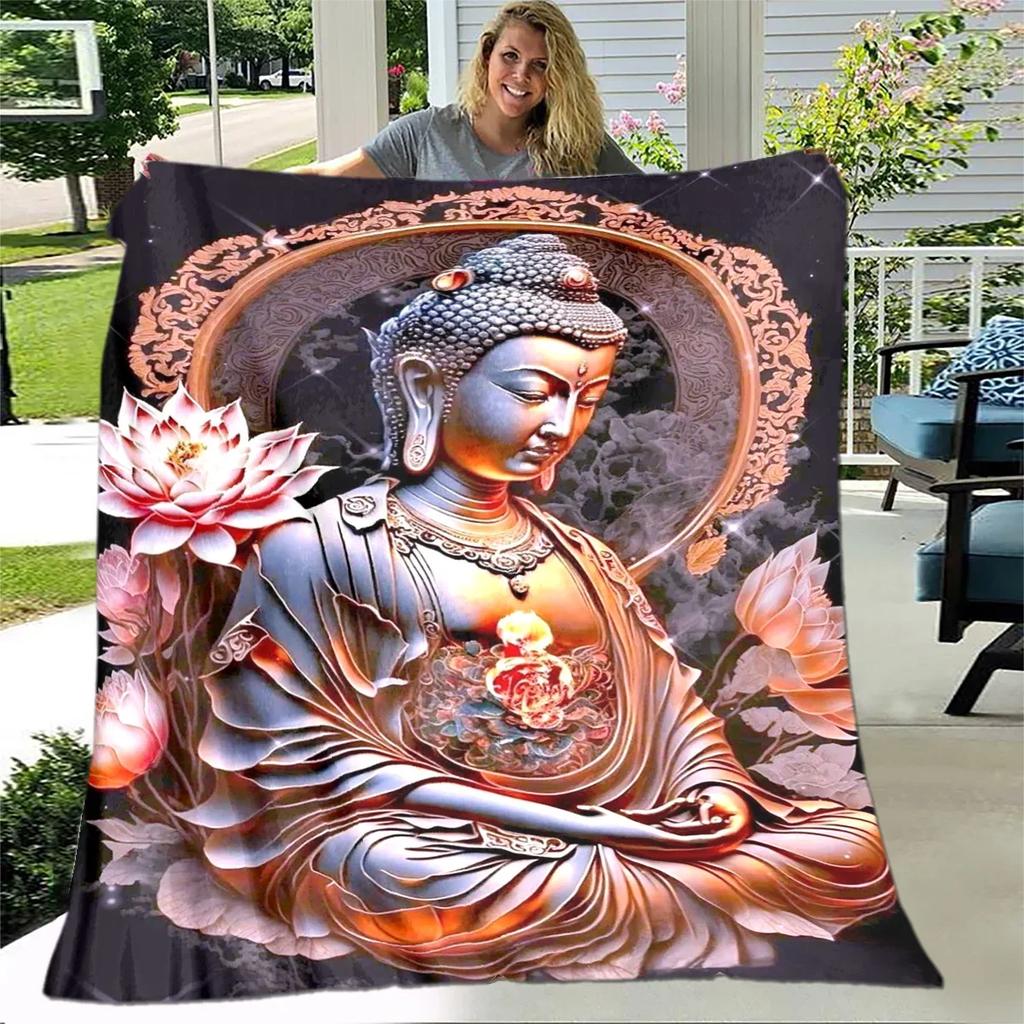 Buddha Sakyamuni Buddhisme Tro Religion Blødt Plys Tæppe, Flanel Tæppe Kastetæppe til Stue Soveværelse Seng Sofa Bed