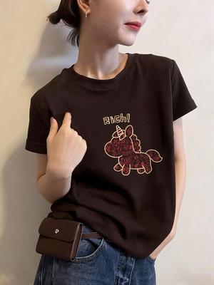 Women's Stylish Slimming Short Sleeve Pure Cotton T-shirt for Spring, Summer, Autumn