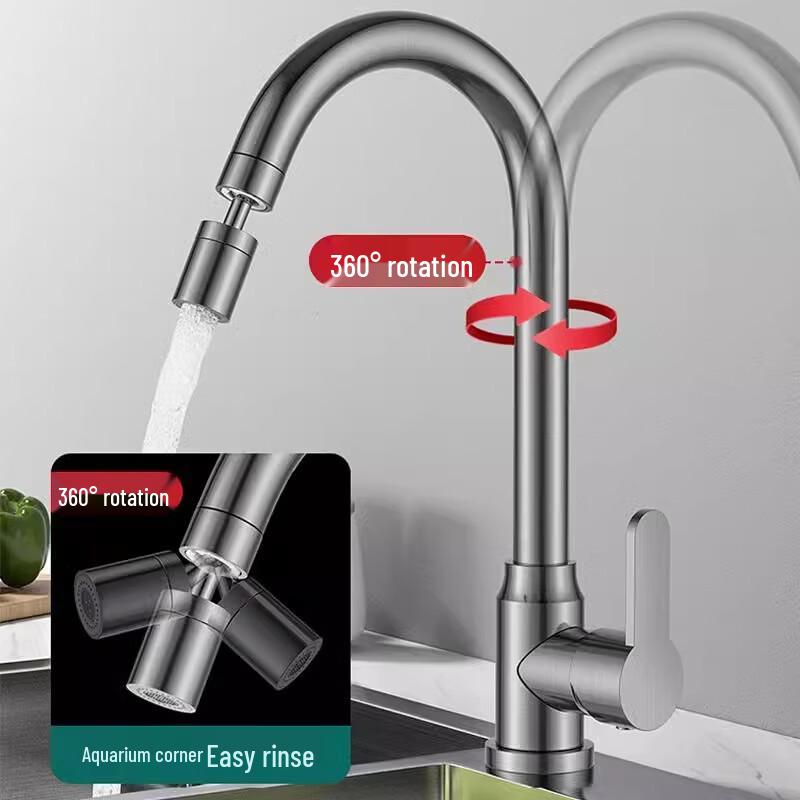 TLXT Gunmetal Grey Wall-Mounted Flexible Kitchen Faucet