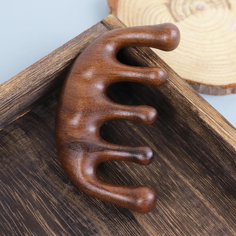 1pc Solid Wood Comb, Scalp Relaxation Acupoint Massager, Portable Wooden Handle Comb Special for Real Hair Wigs