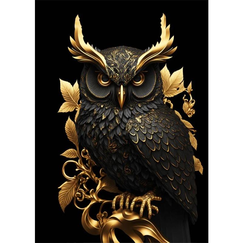 Schwarzes und goldenes Adler-Löwen-Leinwandbild – Nordisches Hirsch-Tiger-Wolf-Schwan-Ästhetik-Poster für Wohnzimmerdekoration, Metallgemälde