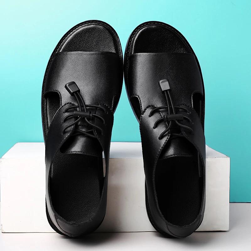 FashionHandmade Male Dress Sandals Men Casual Genuine Leather Mens Summer Shoes Outdoor Flats for Men Punk Style Hollow Out Footwear