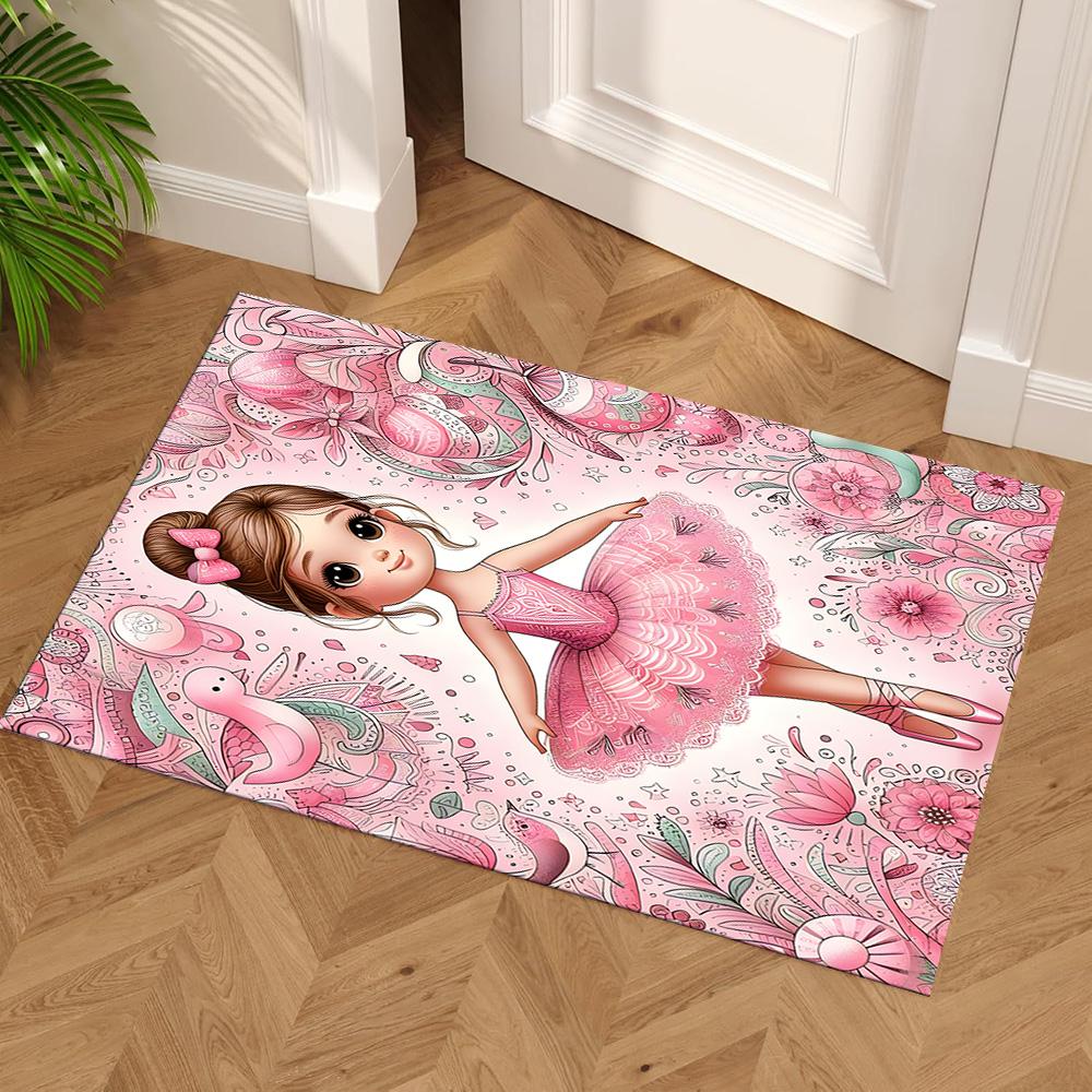 Floral Ballerina Dance Area Rug Perfect for Bedrooms Entryway Dormitory Hallway Anti-slip Rug Decorate Offices Perfect Gift for Women/Men