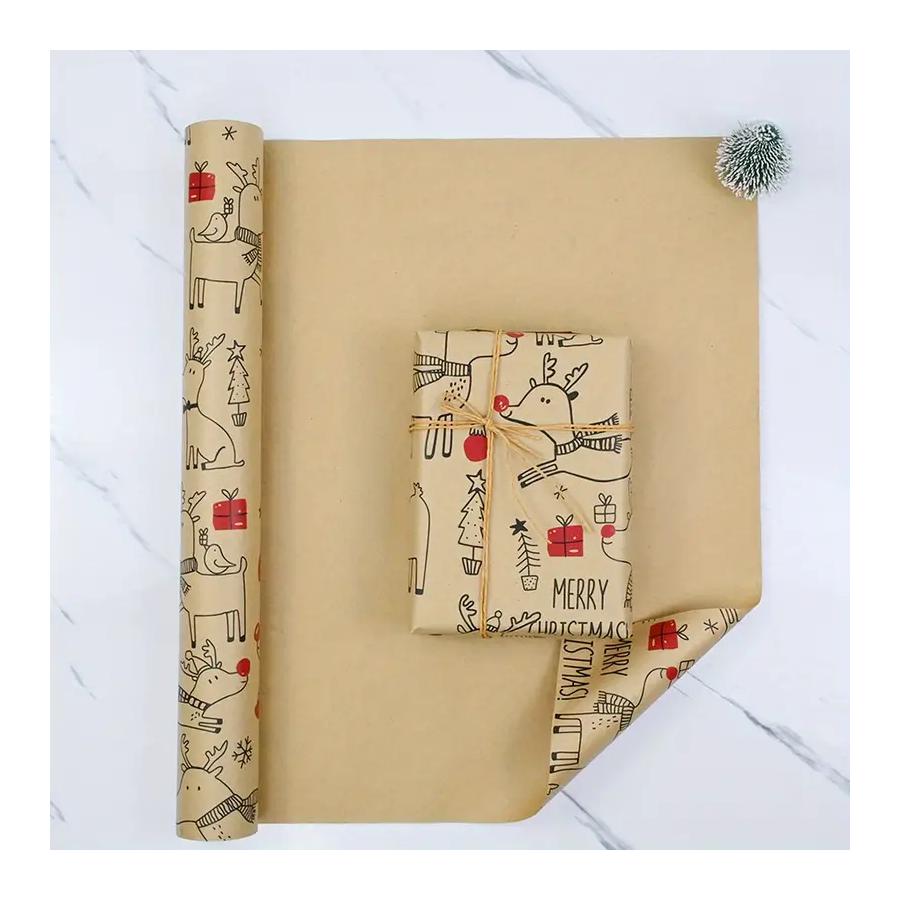 Weihnachtsgeschenkpapierrolle - Niedliches Rentier-Muster Kraftpapier zum Geschenkverpacken, 17×118 Zoll Festliche Weihnachtsdekorationsartikel