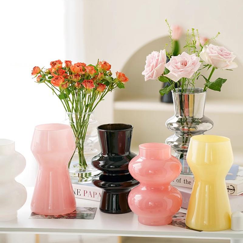 Nordic Glass Flower Vase Decorative Hydroponic Plant Flowers Bottle Home Office Desk Aesthetic Vases Fresh Flower Water Bottle