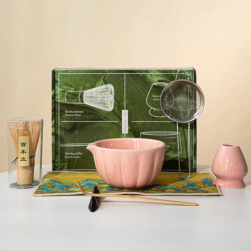 4/8pcs Matcha Whisk Set For Tea Lover Ceramic Matcha Kit Set Petal Bowl Whisk Scoop Sifter For Home Camping Art Of Tea Present