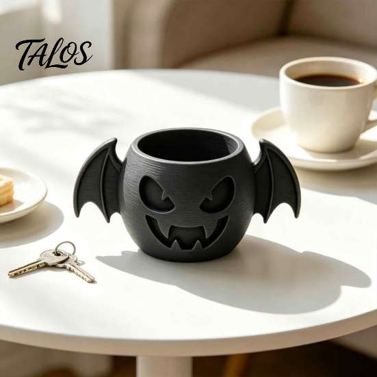 Miniature Desk Decoration 3D Printed Devil Bat Flower Pot, Gothic Halloween Succulents Creative Retro Room Decor Planter with Wing Details for
