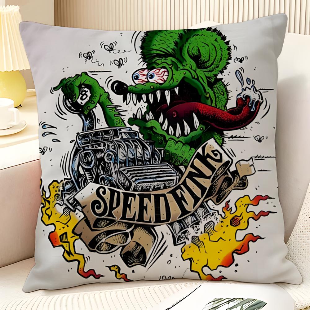 Modification Culture Choppers RRat Fink  Natural Linen Organic Fabric DoubleSided Printing Sofa Home Decor Gift Pillow Case