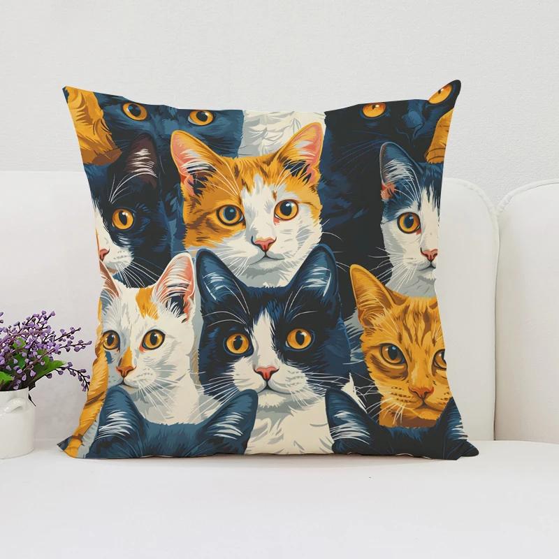 Cute Cartoon Cat Pillowcases for Pillows 45x45 Cushions Cover Aesthetic Room Decoration Cushion Cover 50x50 Home Decor Pillow