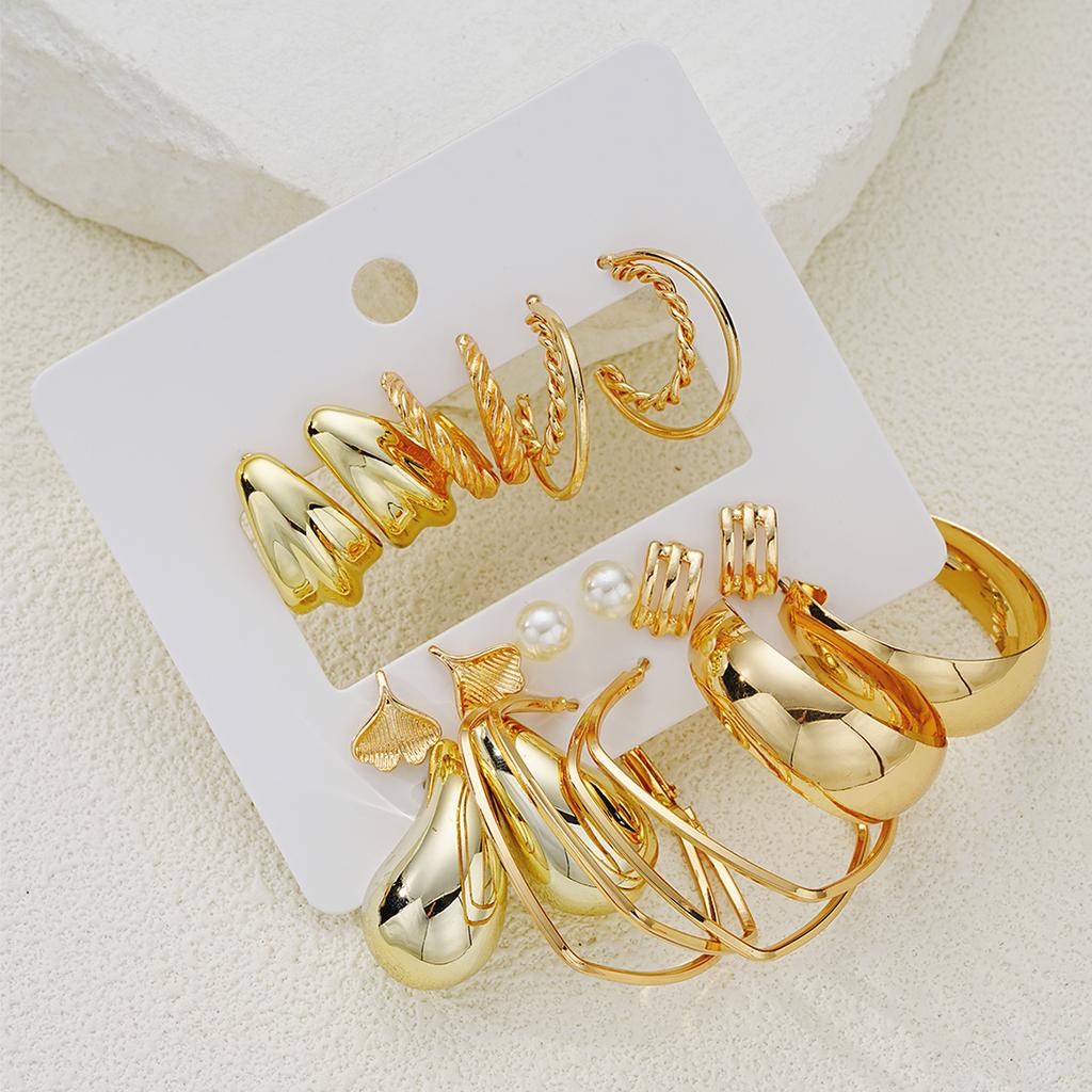 iF ME 9 Piece Geometric Water Drop Pearl Earrings Set Eco Friendly CCB Iron Gold Fashion Jewelry Women Shiny DailyParty Accessory Gift