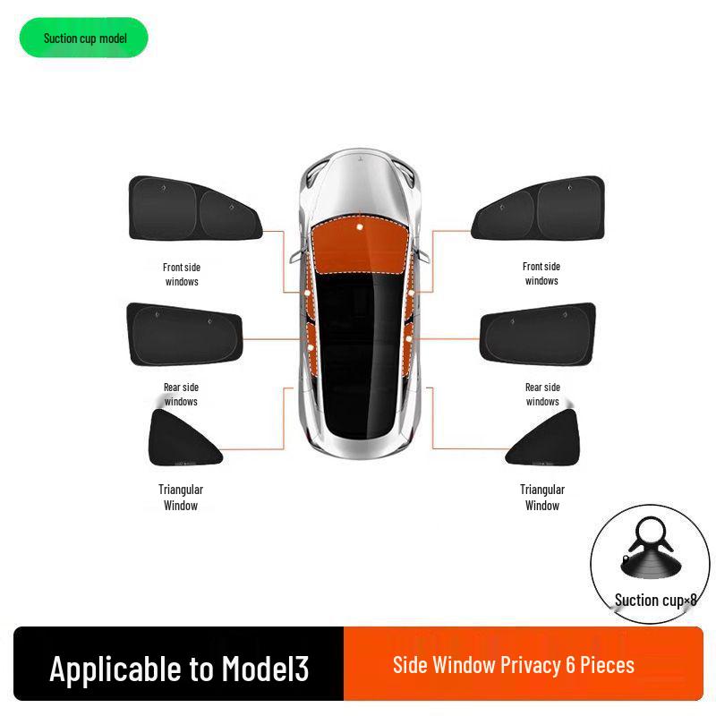 Tesla Model 3/Y Sunshade: Refresh Version Opaque Camping Privacy Curtain with Suction Cups