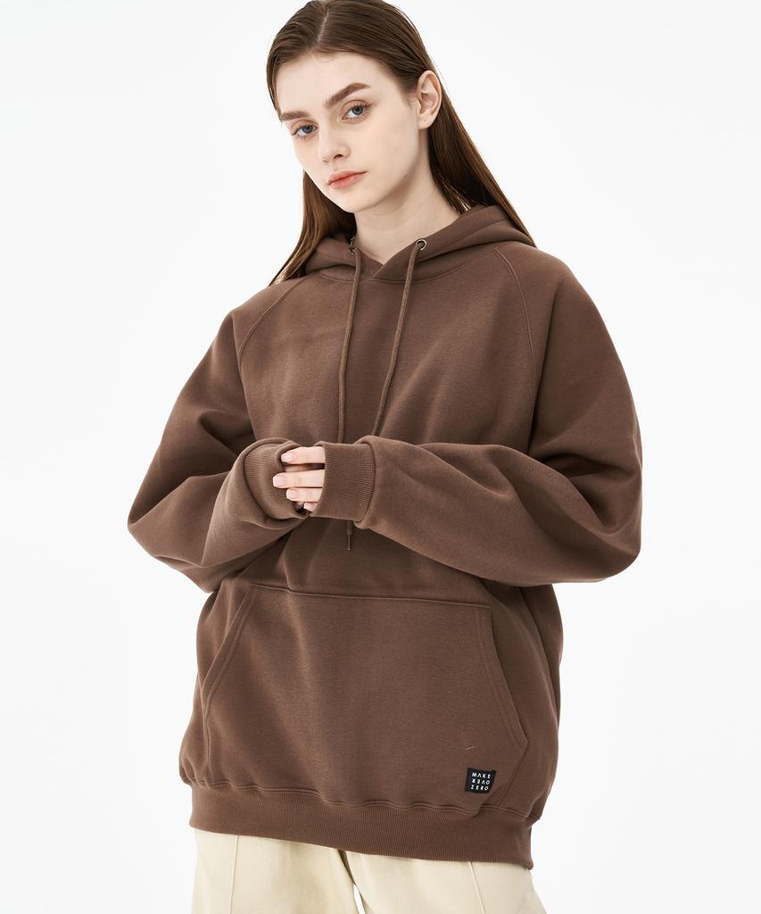 Tone-Down Raglan Oversized Fleece Hoodie Brown