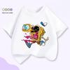 SpongeBob Cartoon Funny Kids' White Short-Sleeve T-shirt: Unisex, Casual, Round Neck, Summer Top