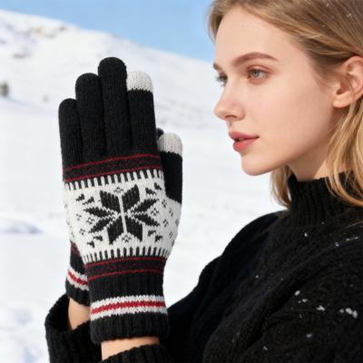 1 pár Vianočné snehové pletené rukavice Muži Ženy Dotyková obrazovka Zimné teplé hrubé flísové rukavice Vonkajšie cyklistické rukavice do chladného počasia Termo rukavice