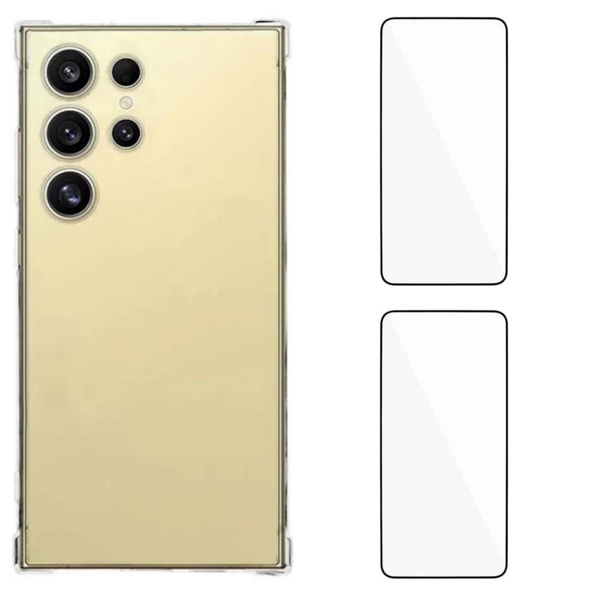 

For Samsung Galaxy S25 Ultra TPU Case WANLONFENG WL3 Series 1.5mm Phone Cover with 2Pcs Tempered Glass Films Transparent