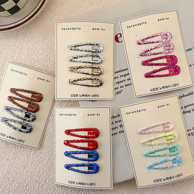 4pcs Fashion Simplicity Kids Barrettes for Girl Glitter Sequin Solid Color Hair Clip Children Hair Accessories Headwear
