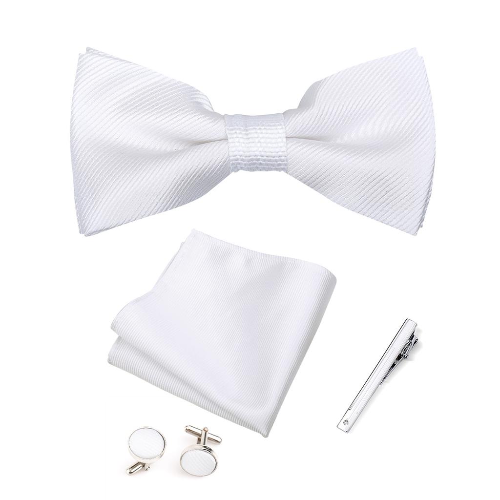 Elegante Set Regalo Uomo Papillon 4 Pezzi Papillon Monocolore Fazzoletto da Tasca Gemelli Fermacravatta Accessori per Abito Business Matrimonio Formale