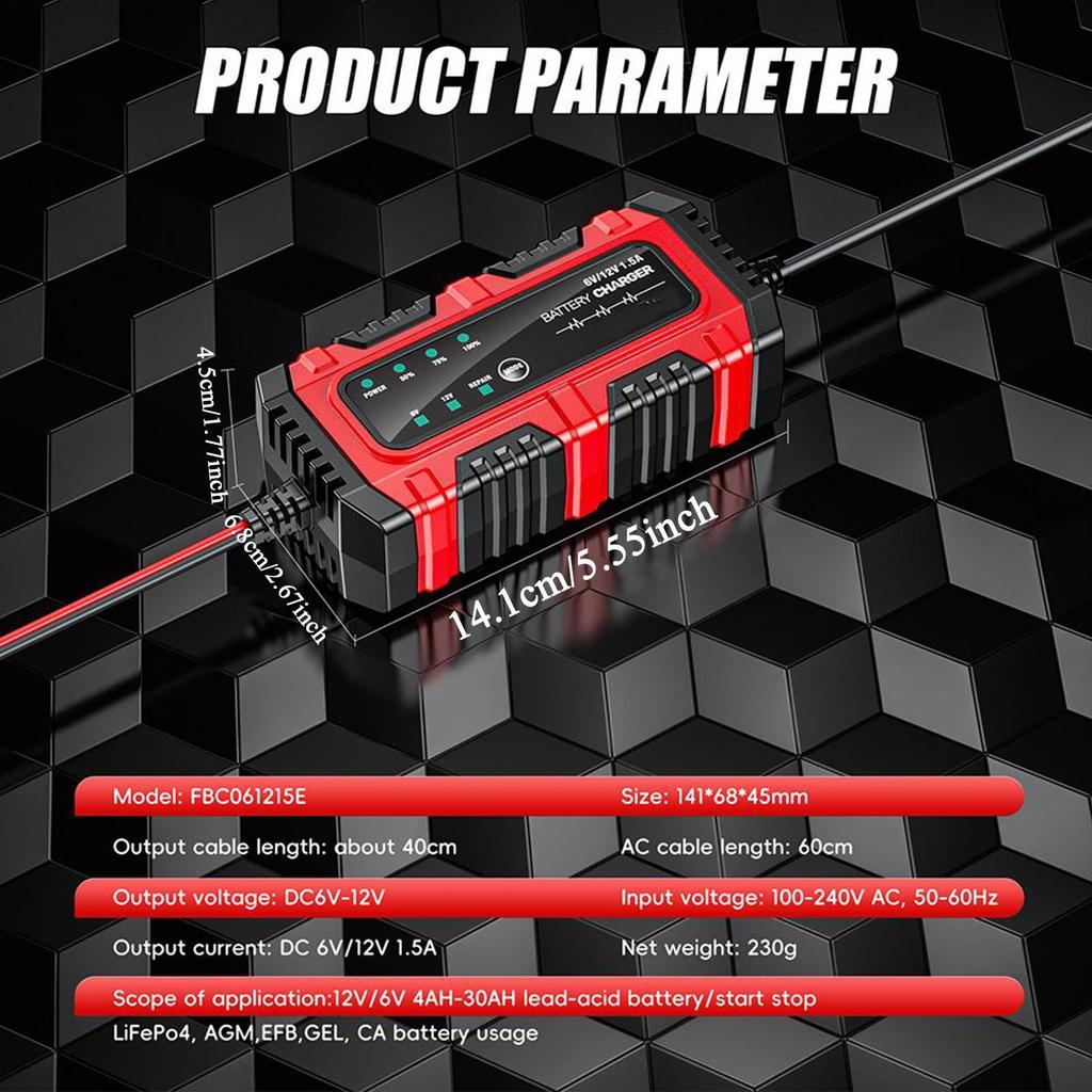 Motorcycle Battery Charger and Maintainer 1.5A 6V/12V Truck Trickle Battery Charger Automatic Tender Maintainer for RV Car Boat