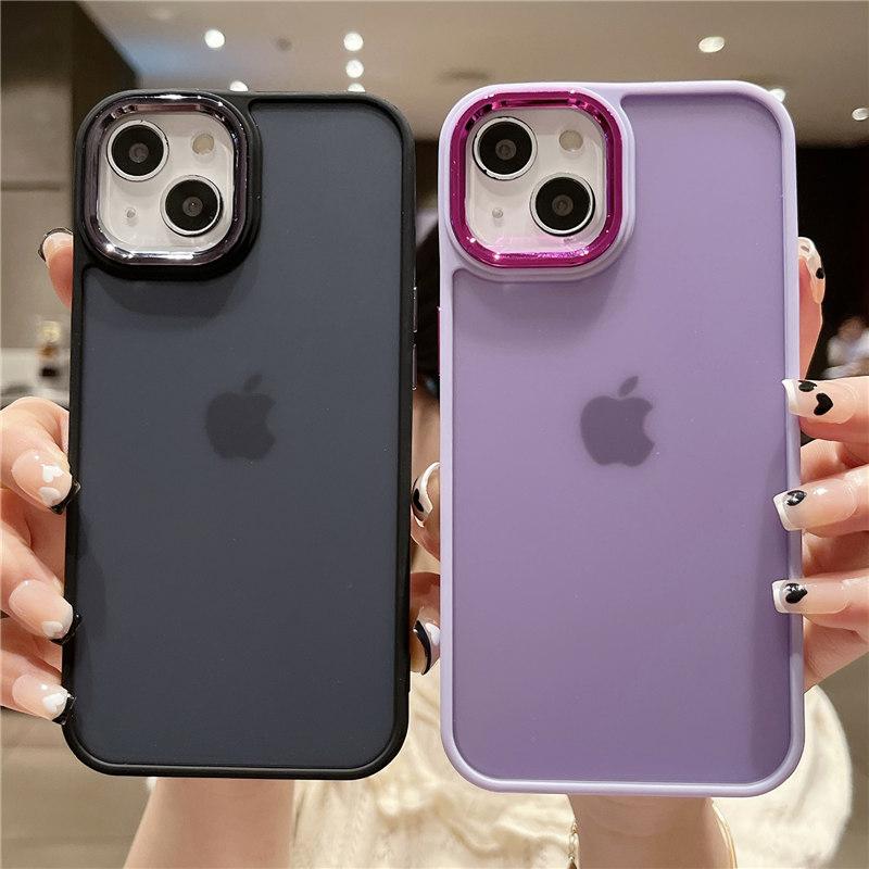 Candy Color Matte Camera Protection Phone Case For Iphone 14 13 12 11 Pro Max Xr Xs Max Shockproof Bumper Electroplated Cover