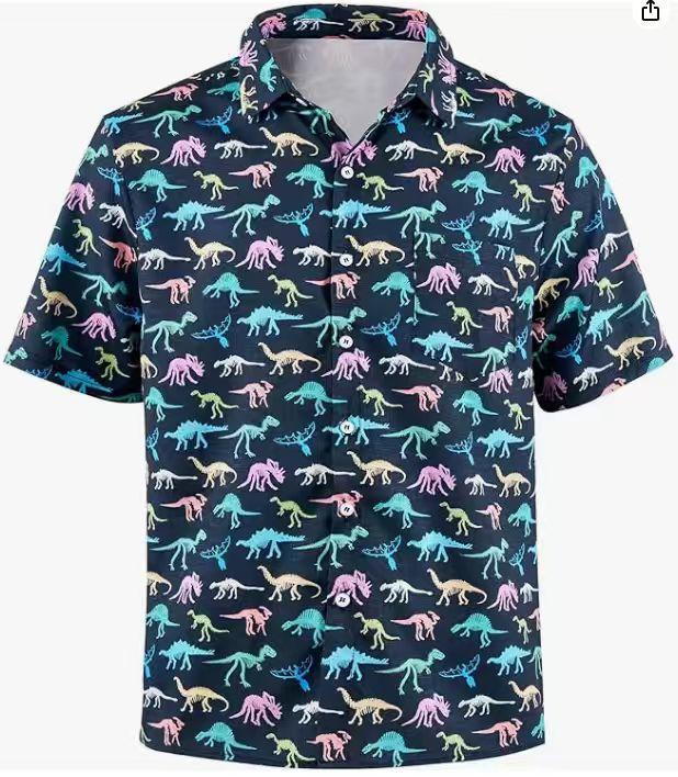 Summer Men's Beach Shirt Printed Hawaiian Short Sleeve Flower Shirt Boys