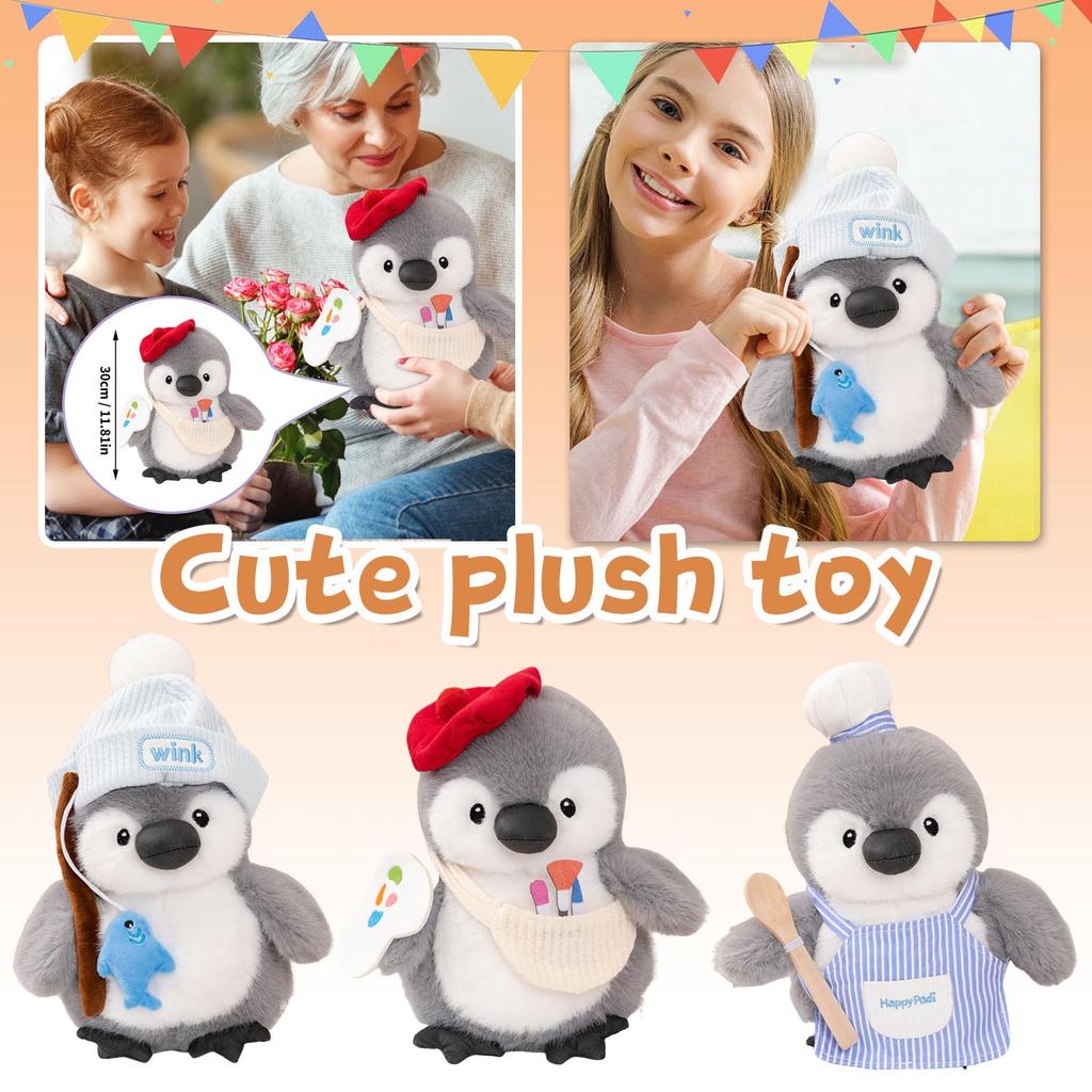 Cute Penguin Plush Toy Chef Painter Fishing Penguin Doll Machine Doll