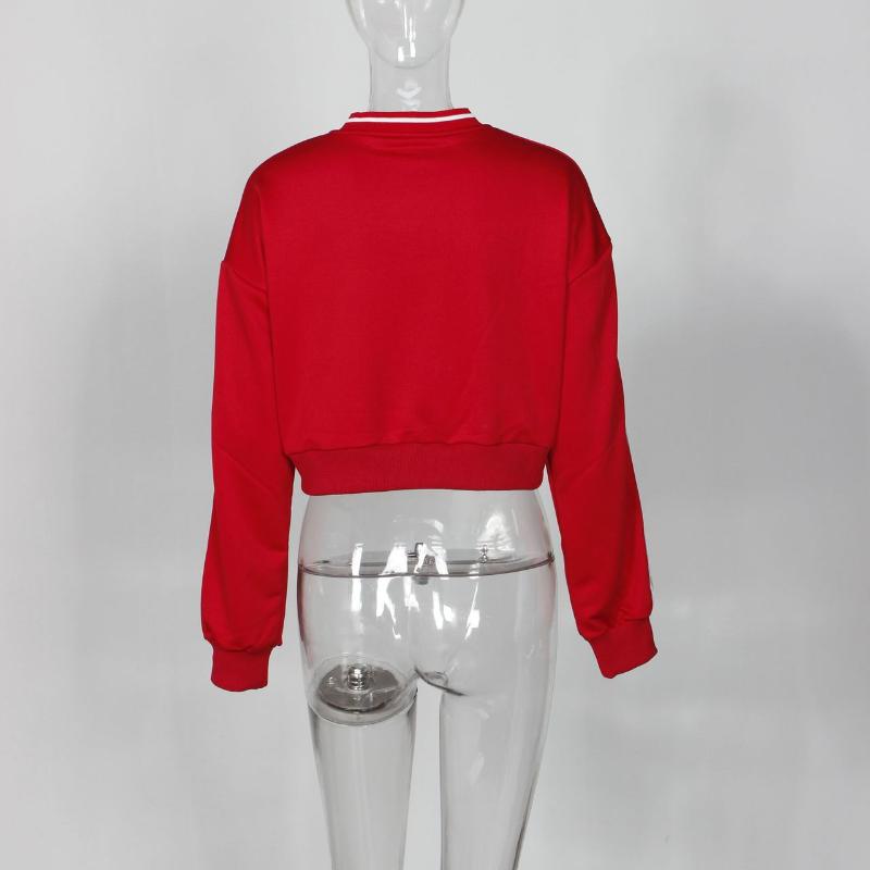 Spring and Autumn European and American letter printed loose V-neck contrasting long sleeved shirt
