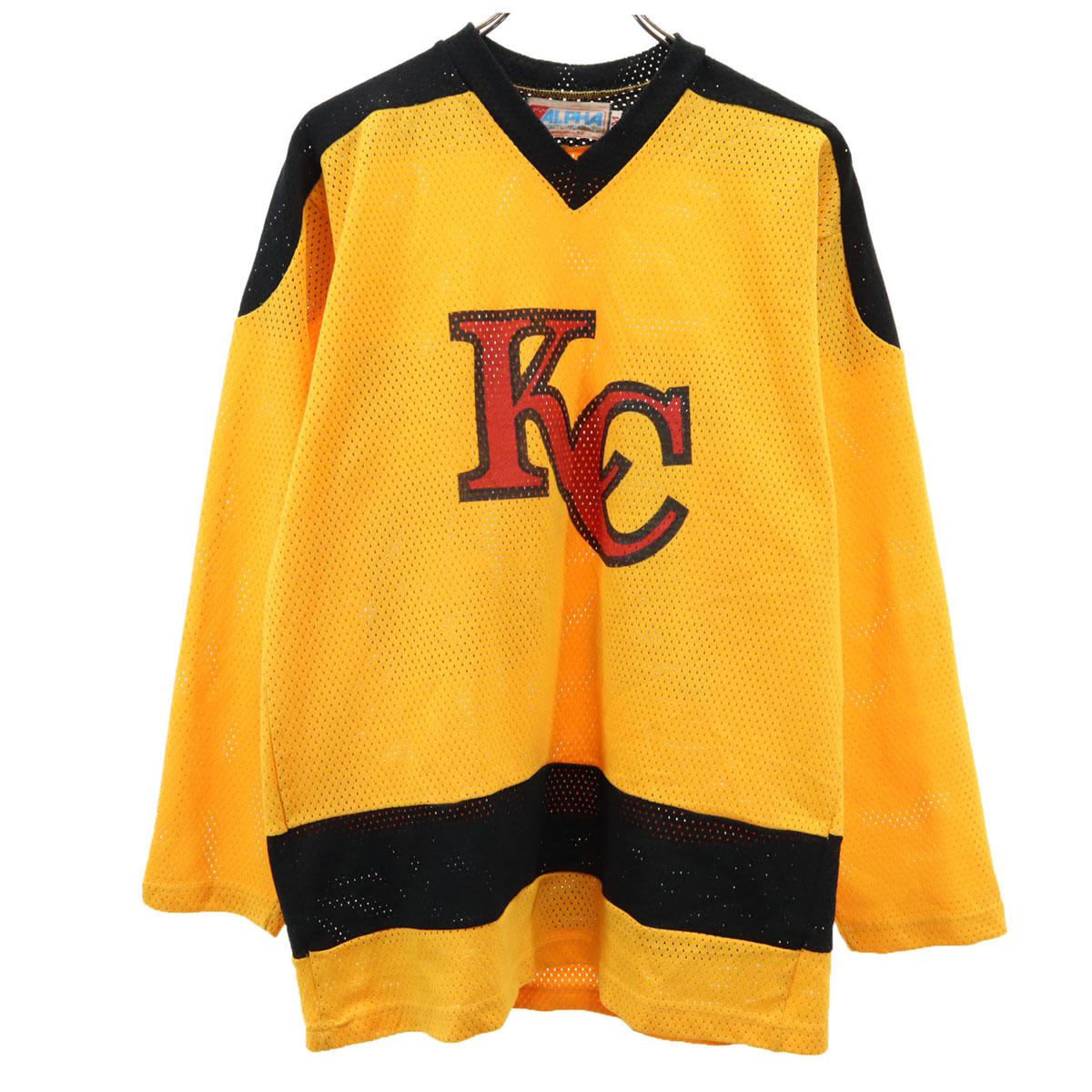 

ALPHA 80s 90s Old Long sleeve Mesh Uniform shirt M yellow Ice hockey Men s Used