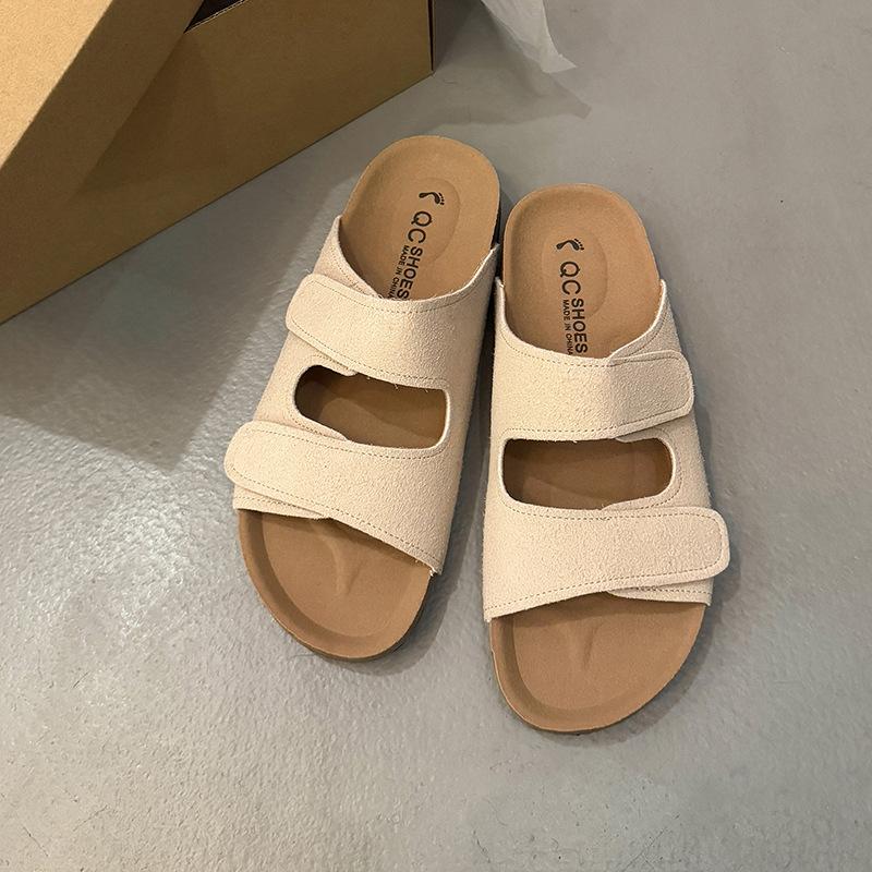 Slippers women's outer wear summer 2025 new retro Velcro soft sole one-word casual shoes women's shoes