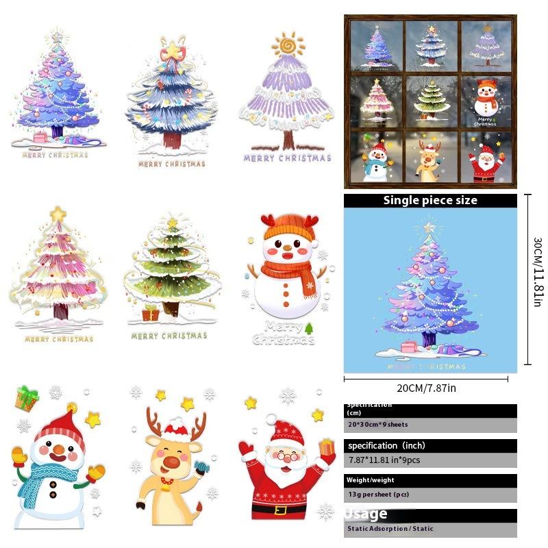 Santa Claus Christmas Ornaments Static Stickers Window Grilles Scene Arrangement Glass Doors Stickers Windows
