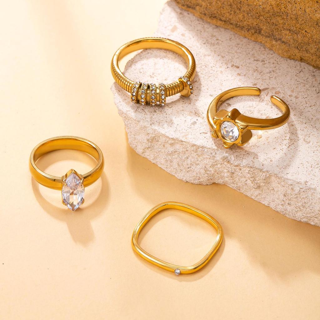 Elegant Titanium Steel 18K Gold Plated Index Ring with Diamonds