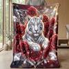 Elegant Tiger Roses Diamonds Theme blanket Lightweight Warm Flannel Blanket Decorative Throw Blanket for Home Decoration