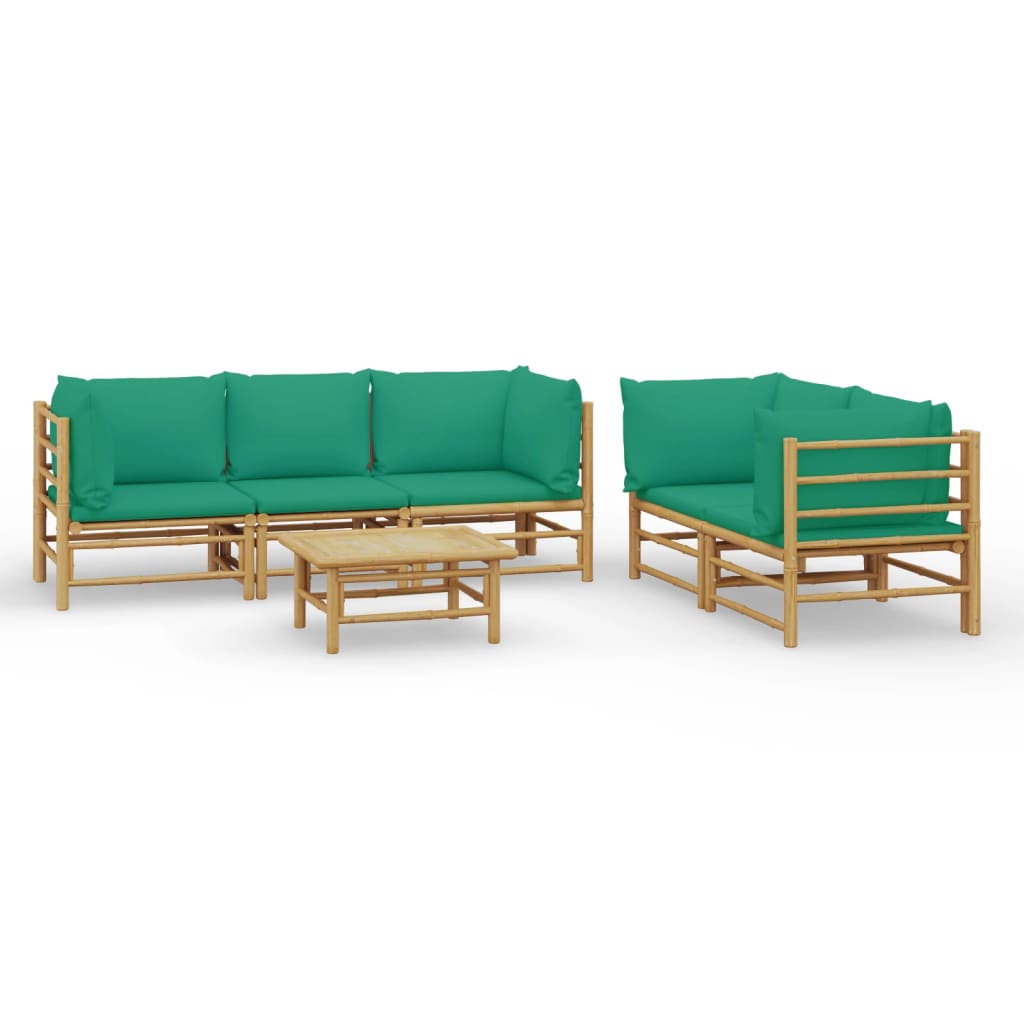 6 piece Garden Lounge Set with Green Cushions Bamboo