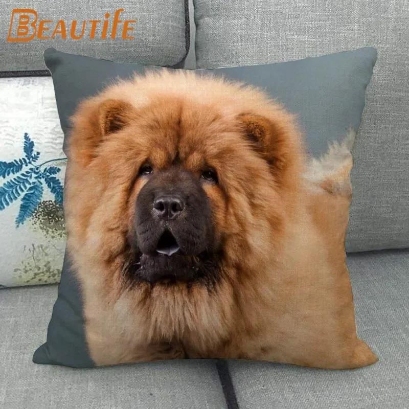 Custom Chow Chow Dog Pillowcase Cartoon Girl Wedding Decorative Cotton Linen Pillow Case For Home Pillow Cover 45X45Cm One Side