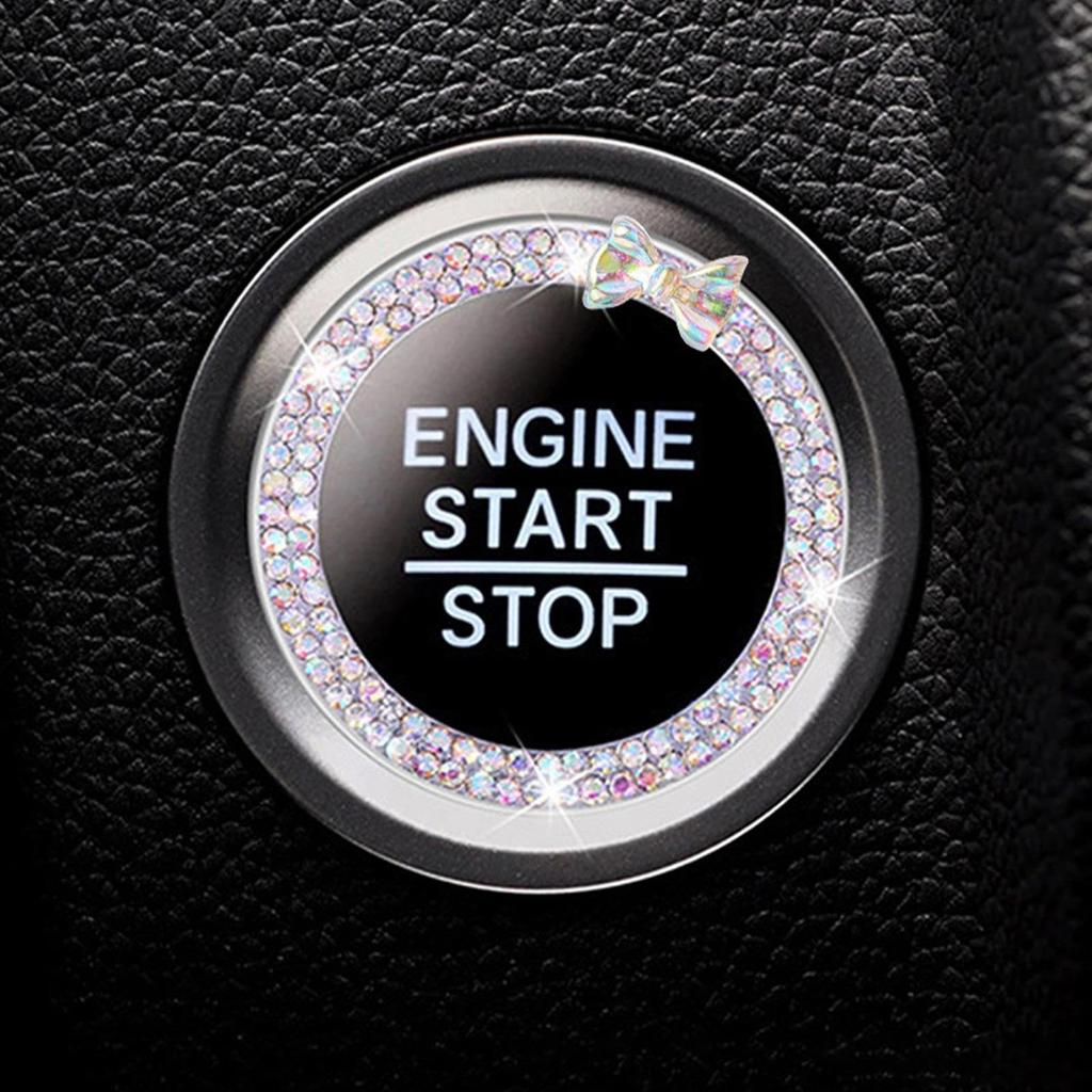 Mechesa Rhinestone Car Engine Start Stop Decoration Ring, Car Push Start Button Ring, Rhinestone