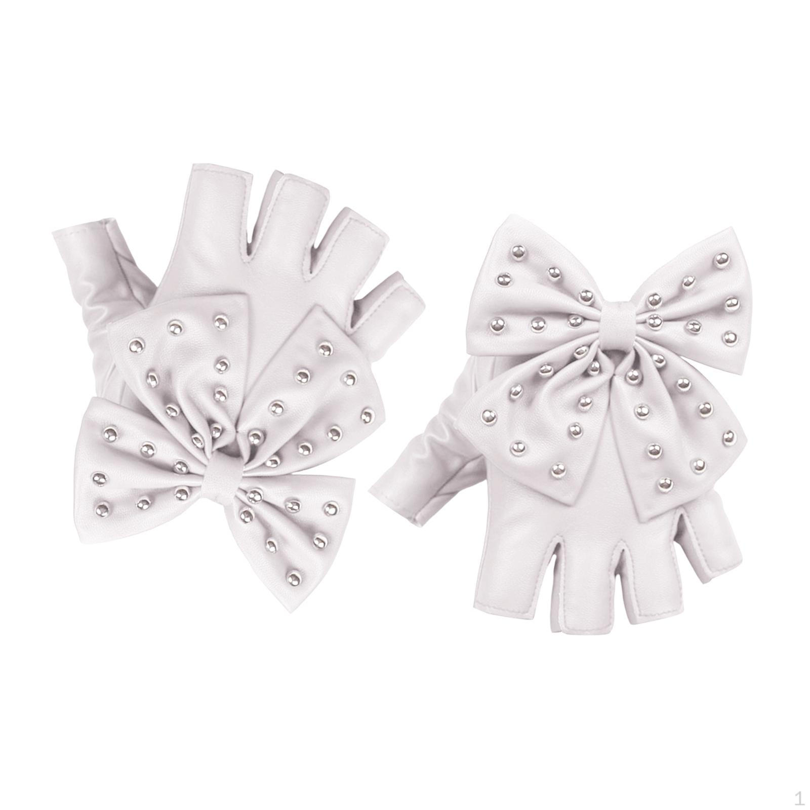 Кожаные перчатки без пальцев Готические Панк Заклепки Большой Бант Танцевальные Полупальцы
