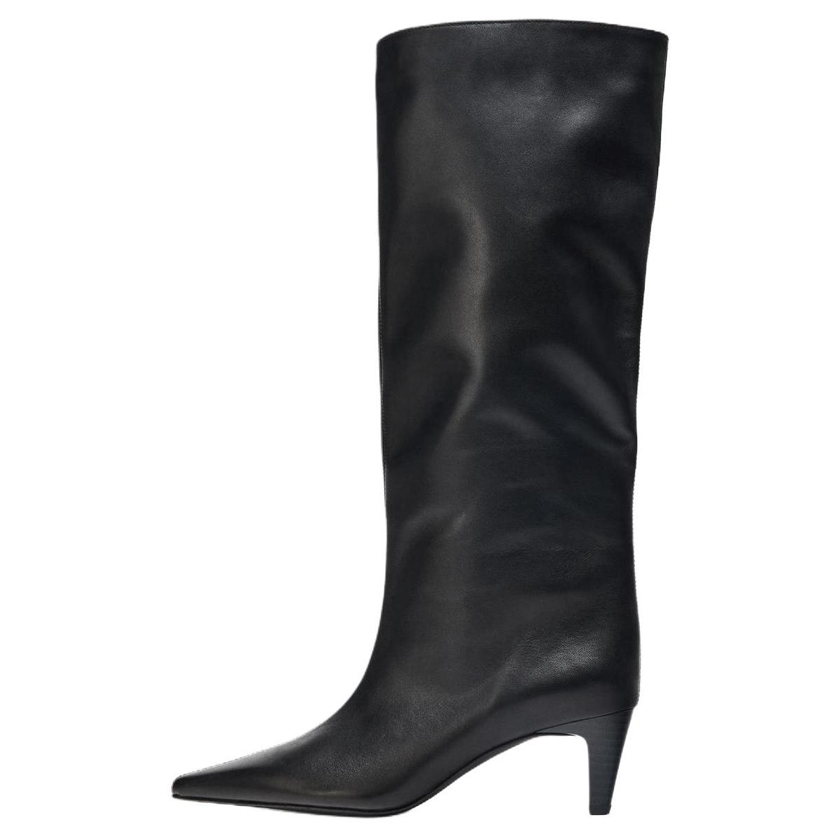 

Zara Кожаные винтажные сапоги до колена 6 см женские сапоги черные 2014510800 40