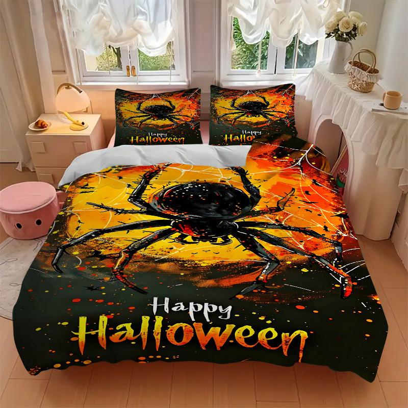 3pcs Halloween Spider Bedding Set, Includes Without Pillow Inserts, Soft Comfortable Bedding Set,All-Season Use a0924034