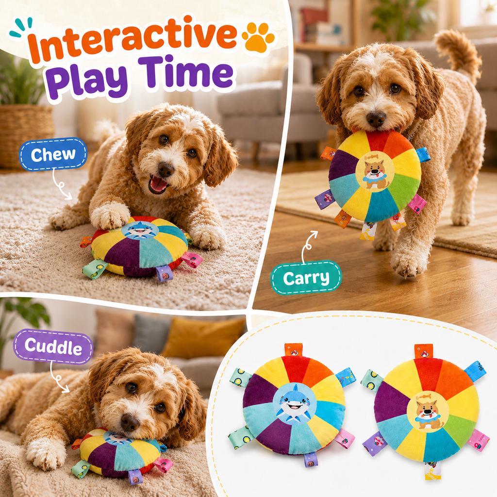 Dog Sounding Plush Toy Bell Cartoon Flying Disc Toy Small Dog Teeth Grinding Toy Wear-resistant Bite-resistant Puppy Pet Product
