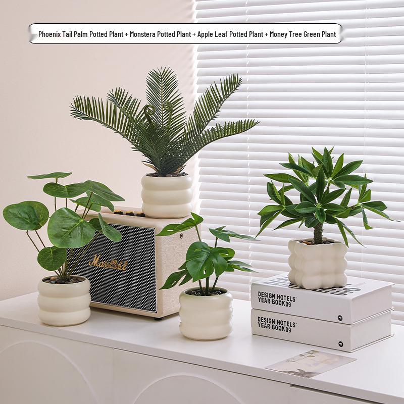 Nordic Bionic Green Faux Bonsai Plants - Indoor Tabletop Decor for Office & Living Room