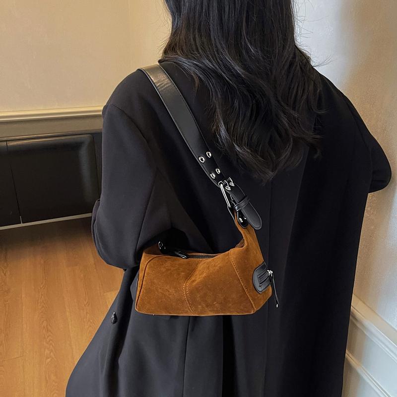 2026 Autumn Winter New Faux Suede ZIPPER Shoulder Bags High Capacity Solid Color Versatile The Single Design Women's Handbags