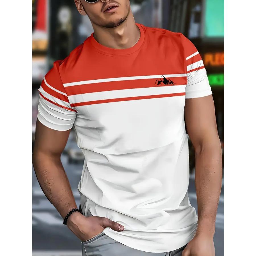 Men Novel Striped 3D Print T-shirts Beachwear Letters Stretch Polyester Sports Short Sleeve Tops