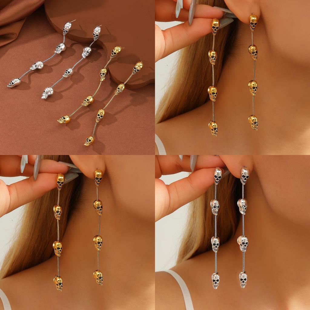 Halloween Skull Dangle Earrings With Gothic Alloy Metal For Women Party Wear