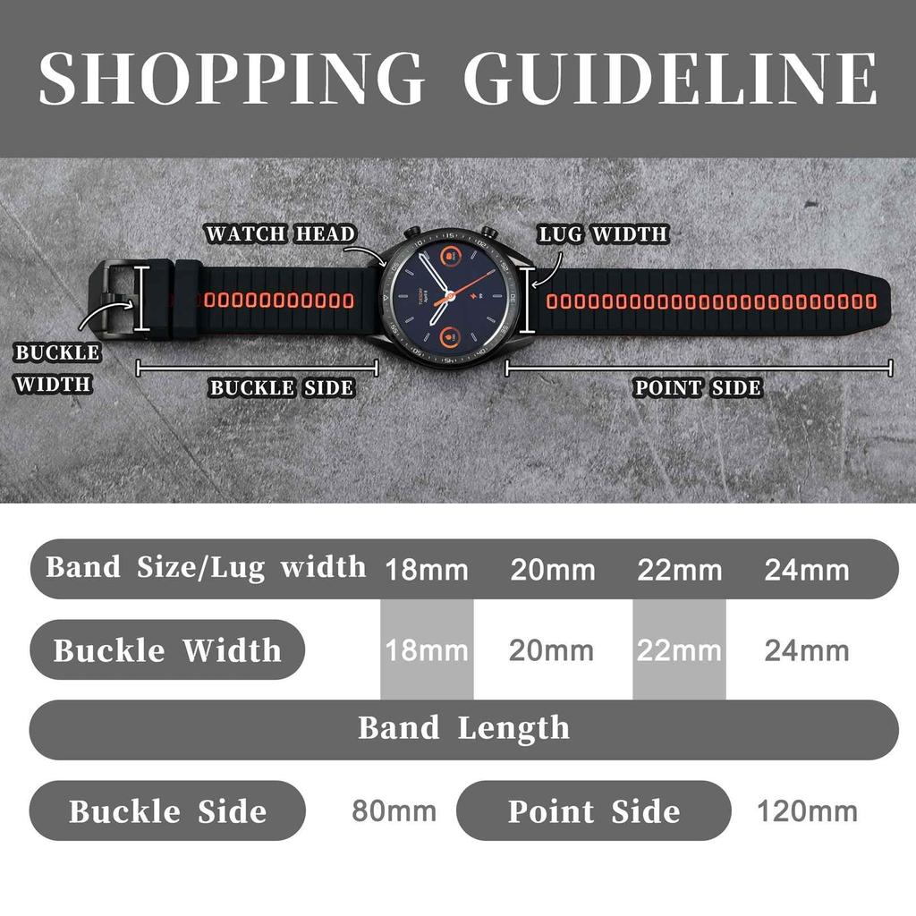Anbeer 24mm Silicone Watch Quick Release Sporty Rubber Black Orange with Black Buckle Two-Tone Strap, Band, &