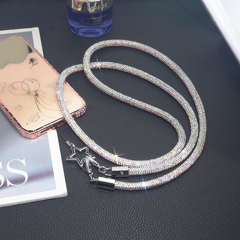 1 szt. 70CM Sznurek do telefonu Luksusowy brokatowy sznurek z cyrkoniami i kryształkami Anti-lost Wiszący na szyi kryształowy pasek na nadgarstek do telefonu komórkowego